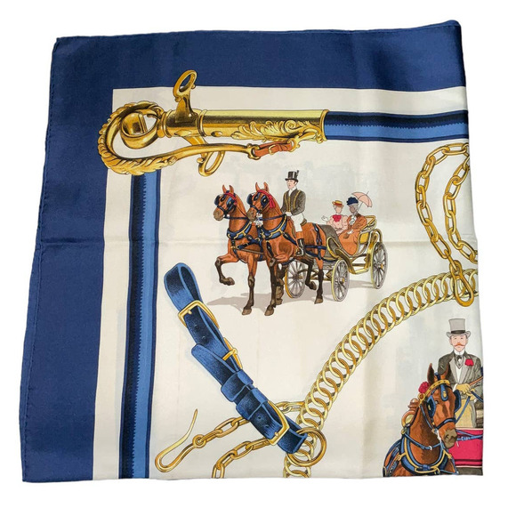 Hermès HERMES  "EQUIPAGES" Carre 90cm Square Silk Scarf Navy - Picture 8 of 16